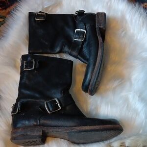 Frye Black Leather Combat Boots